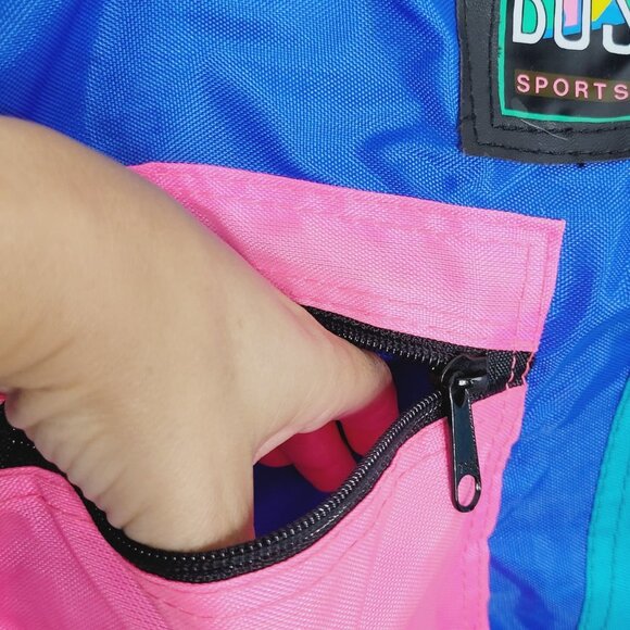 Bossi Sport Club | Retro Style Colorblock Tote Bag Dual Handel Zipper Pockets - Picture 3 of 8